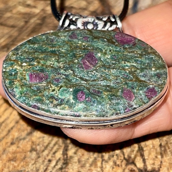 Deep Green Ruby Fuchsite Pendant 1 1/2”x 1 1/2” - Picture 9 of 15
